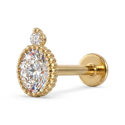 Zahav Jewelry Women's 14k Solid Gold 18g 8mm Oval Cz Internally Threaded Flat Back Stud