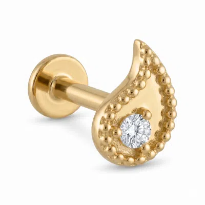 Zahav Jewelry Women's 14k Solid Gold 18g 8mm Teardrop Shaped Internally Threaded Flat Back Stud