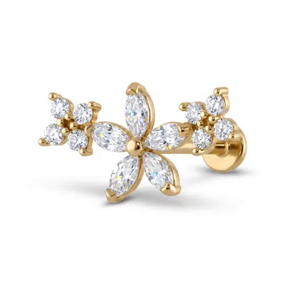 Zahav Jewelry Women's 14k Solid Gold 18g 8mm Triple Flower Marquise Round Cz Flat Back Stud