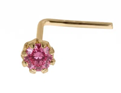 Zahav Jewelry Women's 14k Solid Gold 24g 1.5mm Pink Cz L-shape Nose Stud
