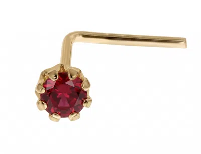 Zahav Jewelry Women's 14k Solid Gold 24g 1.5mm Red Cz L-shape Nose Stud