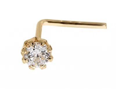 Zahav Jewelry Women's 14k Solid Gold 24g 1.5mm White Cz L-shape Nose Stud