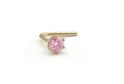Zahav Jewelry Women's 14k Solid Gold 24g 2mm Pink Cz L Shape Nose Stud