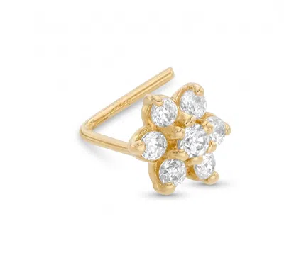 Zahav Jewelry Women's 14k Solid Gold 24g Cz Flower Nose Stud