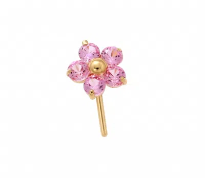 Zahav Jewelry Women's 14k Solid Gold 24g Dark Pink Corundum L Shape Flower Nose Stud