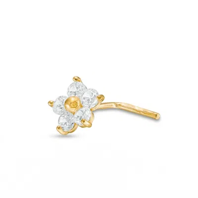 Zahav Jewelry Women's 14k Solid Gold 24g Flower Cz L-shape Nose Stud