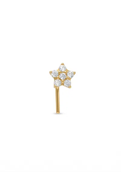 Zahav Jewelry Women's 14k Solid Gold 24g Star Cz L-shape Nose Stud