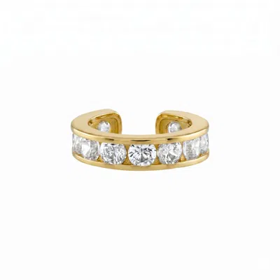 Zahav Jewelry Women's 14k Solid Gold 2mm Wide Round Cz Ear Cuff