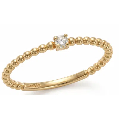 Zahav Jewelry Women's 14k Solid Gold Beaded Natural Diamond Ring