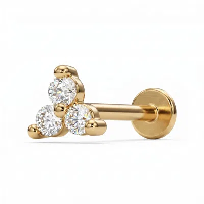 Zahav Jewelry Women's 14k Solid Yellow Gold 18g 8mm Trinity Cz Internally Threaded Flat Back Stud