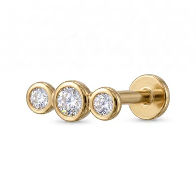 Zahav Jewelry Women's 14k Solid Yellow Gold 3-stone Cz Internally Threaded Flat Back Stud