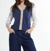 Zaket & Plover Aida Stripe Cardigan In Denim In Blue