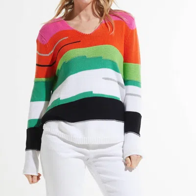 Zaket & Plover Chunky Cotton V-neck Sweater In White (multi)