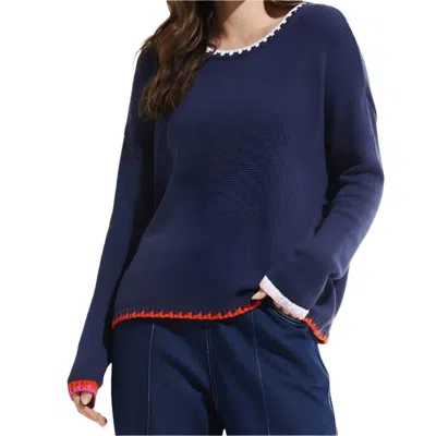 Zaket & Plover Crewneck Sweater With Contrasting Trim In Navy In Blue