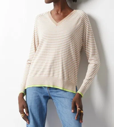 Zaket & Plover Essential Stripe V Sweater In Cookie In Multi