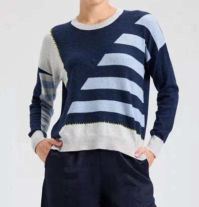 Zaket & Plover Handwork Stripe Sweater In Dark Denim In Blue