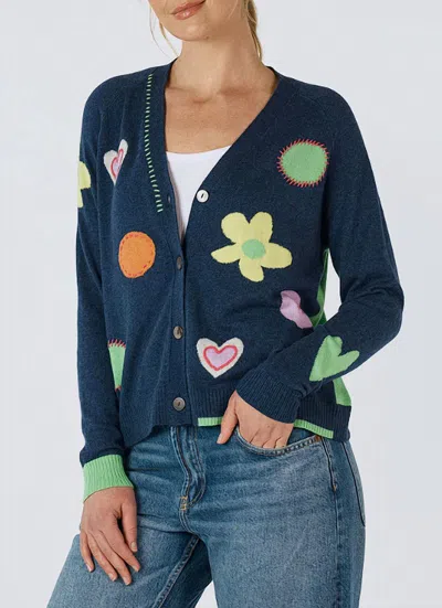 Zaket & Plover Happy Cardigan Top In Denim In Multi