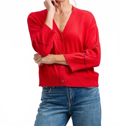 Zaket & Plover Heart Wide Sleeve Cardigan In Red In Blue