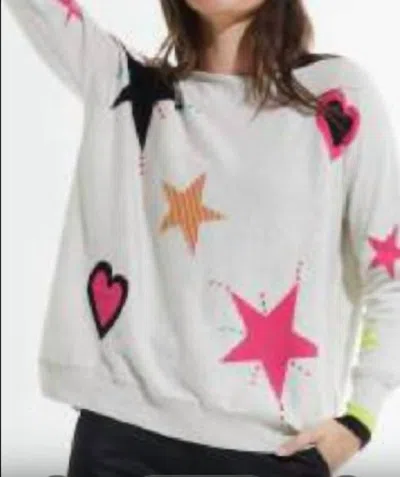 Zaket & Plover Hearts And Stripes Sweater In Light Marle In White