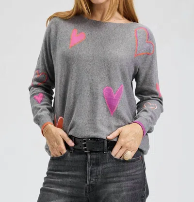 Zaket & Plover Intarsia Hearts Sweater In Cloud In Gray