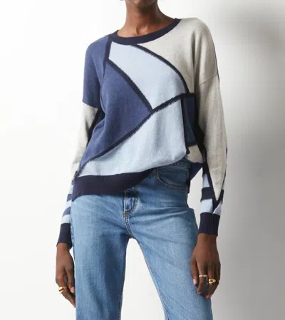Zaket & Plover Mosaic Intarsia Sweater In Marine In Blue