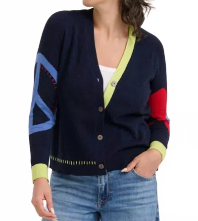 Zaket & Plover Peace Please Cardigan In Dark Denim In Blue