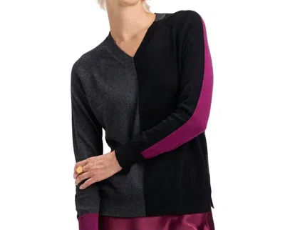Zaket & Plover Split V Neck Sweater In Purple In Black