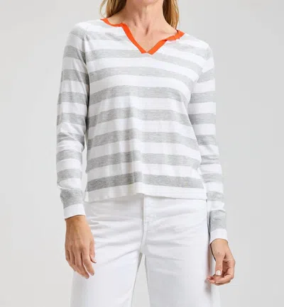 Zaket & Plover Stripe Henley Top In White