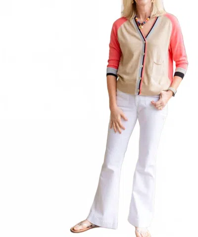 Zaket & Plover Stripe Trim Cardigan In Crema In Multi