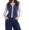 Zaket & Plover Aida Stripe Cardigan In Denim In Blue