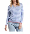 Zaket & Plover Stripe V Sweater In Chambray In Blue