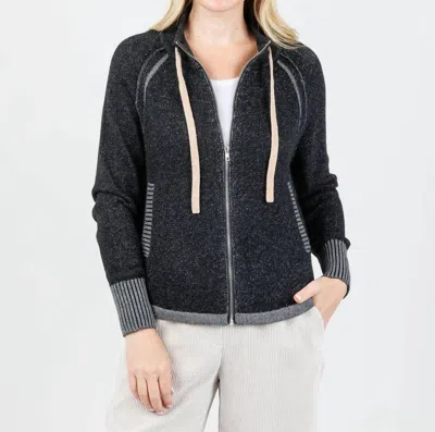 Zaket & Plover Two Tone Zip-up Front Cardigan In Black