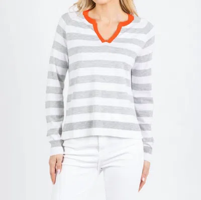 Zaket & Plover Zulma Stripe Henley Sweater In White In Gray