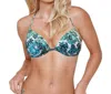 Zali Bandana Underwire Halter Tie Back Bikini Top In Peacock In Blue