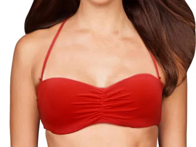 Zali Center Ruched Bandeau Bikini Top In Persimmon In Red