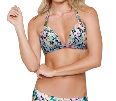 Zali Plunge Triangle Halter Bikini Top In Eden In Multi