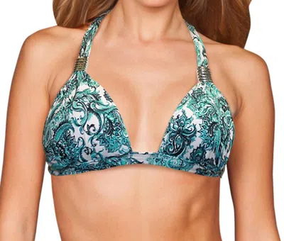 Zali Plunge Triangle Halter Bikini Top In Peacock Bandana In Multi