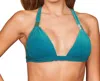 Zali Plunge Triangle Halter Bikini Top In Peacock In Blue