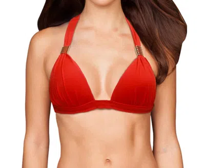 Zali Plunge Triangle Halter Bikini Top In Persimmon In Brown
