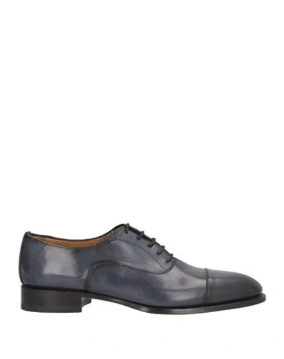 Zampiere Man Lace-up Shoes Navy Size 9 Leather In Blue