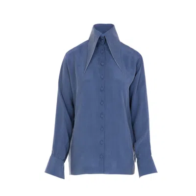 Zamsee Women's Blue Shirt With Large Collar