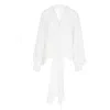 Zamsee Women's White Pure Silk Scarf-collar Blouse