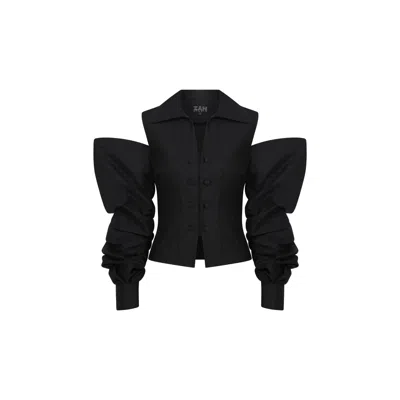 Zan Studio Women's Black Blouse With Open Shoulder And Fully Gathered Sleeves