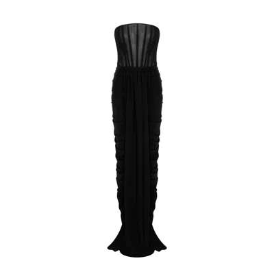 Zan Studio Women's Black Dress With Mesh Top And Draped Skirt