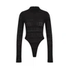 Zan Studio Women's Black Fitted Knit Bodysuit With Long Sleeves In Black