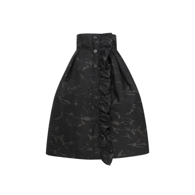 Zan Studio Women's Black / Green Puffy Camouflage Skirt With Hard Tulle Interior And Flared Detail In Black/green