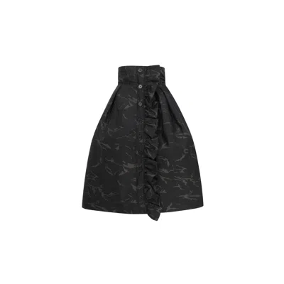 Zan Studio Women's Black Puffy Skirt With Hard Tulle Inside And Flare Detail In Black/green