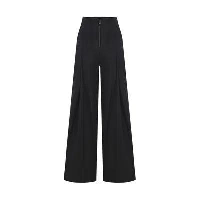 Zan Studio Women's Black High Waisted Single Pleated Gabardine Pants