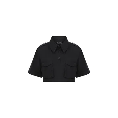 Zan Studio Women's Black Military Cropped Shirt With Cargo Pockets