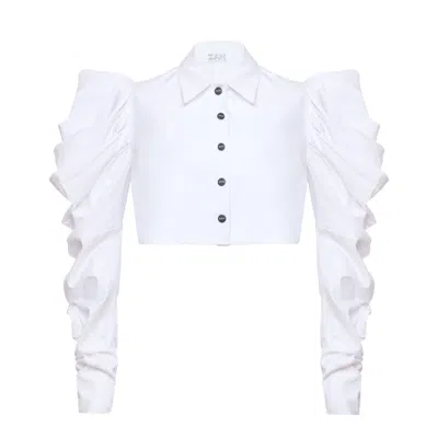 Zan Studio Women's Cropped White Jacket With Wing